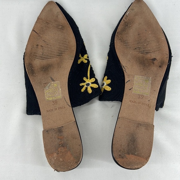 Anthropologie Black Gold Embroidery Fabric Mules - Picture 6 of 9